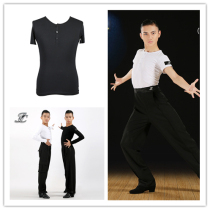 Jiacheng Dance Summer new practice uniform round neck childrens male Latin dance jacket teenage modern dance suit SR194