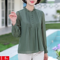 Mom spring and autumn long-sleeved base shirt short chiffon shirt middle-aged women summer t-shirt small shirt age-reducing top