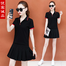 Two-piece tennis short skirt suit summer new 2020 fashion plus size anti-light badminton suit suit for women