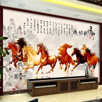 Custom hotel office bamboo and wood fiber integrated wallboard Bajun map horse to success TV background wall wainscoting