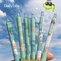 Little dinosaur press the pen Cute super cute high facial value ins gel pen Students use 0 5 water pen good-looking brush questions