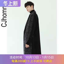 CJHOMME autumn and winter New color matching woolen coat men handsome fashion long woolen coat men Korean version
