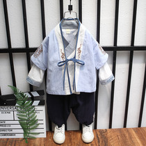 Boys Hanfu autumn Chinese style cotton and linen childrens embroidery Chinese one-year-old dress Tang suit baby ethnic style suit