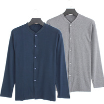 Fatty size middle-aged and elderly mens cotton cardigan autumn clothes cotton buckle-to-flap long-sleeved jacket dad fat guy