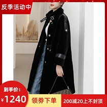 Anti-season Merino lamb fur fur one-piece long coat European goods waist stand-up collar fur coat Haining Winter