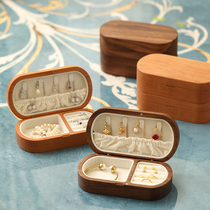 Solid Wood Mini jewelry box retro wooden necklace earrings light luxury exquisite jewelry portable storage box