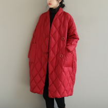 Anti-season clearance literature large size down cotton jacket womens long knee loose thin thick bread clothing winter clothing