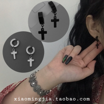 Small Miners cross ear clip without earhole Titanium Steel Dark Black Department Street South Korea Jane about 100 hitch a male and female