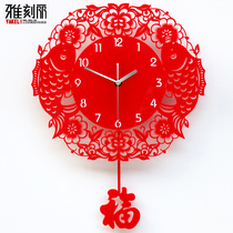 Yakeli Chinese Wall Clock Living Room Mute Creative Fashion Art Clock Modern Simple Wall Watch Decoration Quartz Clock