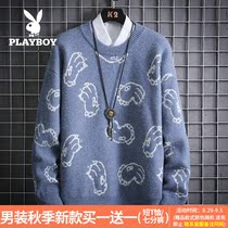 Playboy round neck sweater 2021 autumn new mens fashion cartoon sweater mens knitted pullover top
