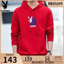 Playboy top mens fashion 2021 autumn new mens hooded printed sweater mens red long-sleeved clothes