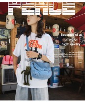 2022 New Denim Diagonal Satchel Outdoor Single Shoulder Bag Dumplings Dumplings Bag Sports Bag Sloping Cross Canvas Bag Tide