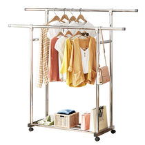 Stainless steel floor-mounted hanger wheel mobile cooling clothes rack indoor and outdoor single and double telescopic pole type cotton quilt
