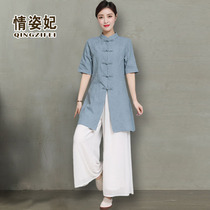 Ancient costume mining overalls Summer Hanfu Zen womens tea dress Chinese Tang suit improved cheongsam jacket suit