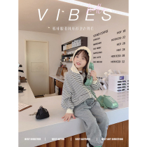  Cream KIDS Girls jacket hooded Autumn Western style childrens striped baseball suit baby fashion long-sleeved top tide