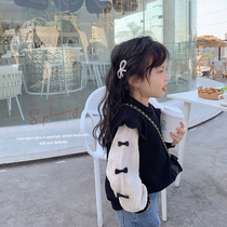 Cream KIDS girls sweater stitching fake two-piece sweater 2022 spring and autumn new foreign style baby pullover tide