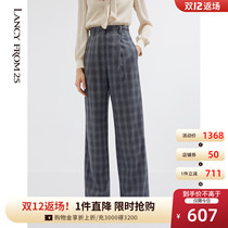 Langzi chessboard plaid wool straight pants women 2021 warm and casual slim high waist nine-point trousers