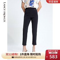 Lang Zi elastic pants children 2021 new summer thin casual high waist black straight tube womens suit pants