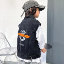 Boy Cowboy Waistcoat 2022 Spring Autumn New Foreign Air Outside Wearing Children Casual Vest Blouses Shoulder Sill Foreign Air Waistcoat