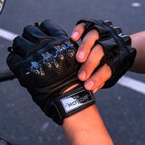 Summer Harley retro leather motorcycle riding half-finger gloves men and women carbon fiber locomotive racing exposed finger touch screen