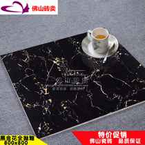Foshan factory direct sale Black golden flower imitation marble tile 800 800 full cast glaze floor tiles microcrystalline wave line