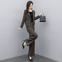 Casual fashion suit womens spring suit 2021 New thin temperament foreign style trend hanging wide leg pants two-piece set