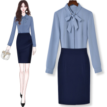 Long-sleeved shirt business suit 2021 autumn new womens slim bow shirt short skirt frock dress