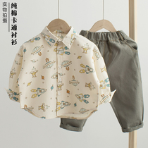 Childrens Clothing Baby Long Sleeve Shirt 2021 Spring Dress New Boy Pure Cotton Lining Korean Version Loose Cartoon Printed Blouse