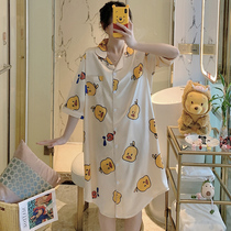 Sleepwear Woman Xia Han Edition Cute Ice Silk Thin Section Short Sleeve Sleeping Skirt Loose Fat MM Can Outwear Online Red Spring And Autumn Home Clothes