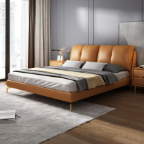 Light luxury leather bed modern minimalist master bedroom bed 1 8 m double wedding bed Italian minimalist high-end soft bag ins Bed