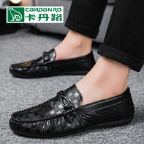 Cardan Road mens leather casual shoes Summer thin breathable Doudou shoes Mens shoes Lazy pedal shoes Business shoes