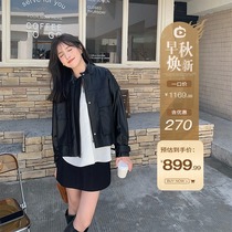 Xiaoyi custom (resurrection version of airport leather)jacket female spring and autumn short black sheepskin motorcycle jacket
