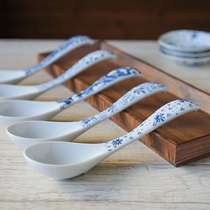Blue and white thick handle large porcelain spoon imported from Japan