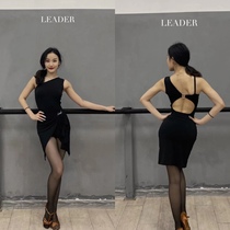 Leader Latin dance slanted shoulder backless shirt with chest pad irregular split skirt skirt practice uniform female adult