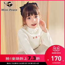 minipeace Taiping Bird childrens clothing girl sweater autumn and winter high collar knitted small flower pullover thick bottoming sweater New