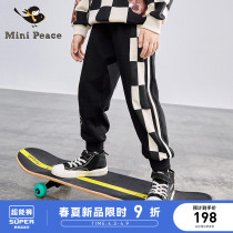 (ultra soft) minipeace Taiping bird children dress checkerboard g boy pants spring new childrens sports pants