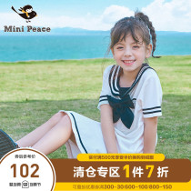 (Cherry Maruko) Taiping Bird Childrens Dress Summer Contrast Bow Navy Collar Girl Sailor Suit