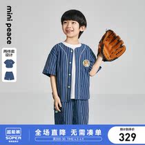 minipeace Taiping bird boy clothing 2022 Summer boy suit sport wind baseball shirt short sleeve shorts wave