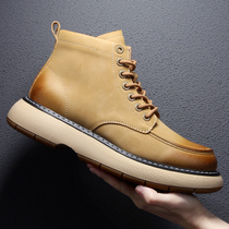 Genuine Leather Martin boots High Help Mens shoes Inn Wind Leisure Short boots Head layer Bull Leather Men Rhubarb Boots Fashion Tooling Boots