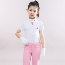 Summer childrens equestrian short-sleeved T-shirt riding top White race knight suit Girls riding outfit equestrian clothing