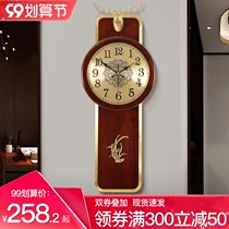 New Chinese living room wall clock home silent clock Chinese style fashion light luxury pure copper atmospheric wall deer head clock