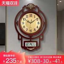 New Chinese wall clock living room home fashion Chinese style perpetual calendar light luxury atmospheric clock strap calendar quartz clock