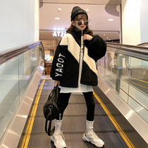 Girls sweater 2021 new autumn winter coat foreign style fashionable middle child cotton padded thick lamb hair coat