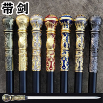  Thickened sword Stainless steel round head cane Self-defense crutch Outdoor non-slip stick mountaineering stick sword multi-function unopened blade