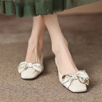 Butterfly Knot Spring Autumn Light Mouth Single Shoe Woman Design Sensation Small Crowd Late Evening Wind Gentle Flat Bottom Shoes Fairy Airy Soft-bottom