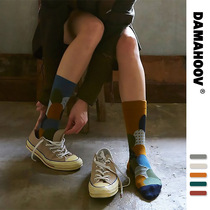 High-end texture socks Womens autumn and winter new Japanese AB socks Houndstooth fashion simple trendy pure cotton mens socks mid-tube socks