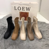 Hong Kong Dermis Style Fashion Short Boots Women 2022 Spring 100 Hitch Square Head Thin Martin boots elastic skinny skinny boots