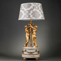 One-horned deer Western antique ornaments French marble base copper gilt Garland classical goddess decorative table lamp