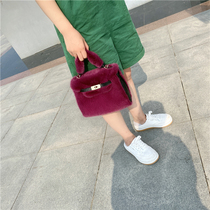  Kikis new fur bag imported mink Kelly bag temperament all-match hand-carried shoulder oblique cross bag