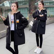  Pregnant womens autumn and winter clothes new plus size casual windbreaker jacket 2021 fat mm mid-length thin spring and autumn tops